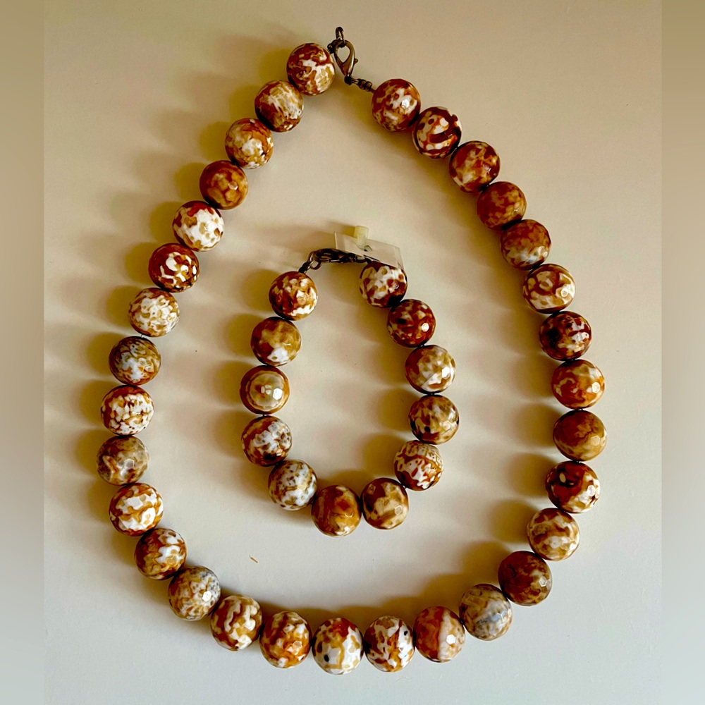 🍄🟫Marbled Necklace + Bracelet Set